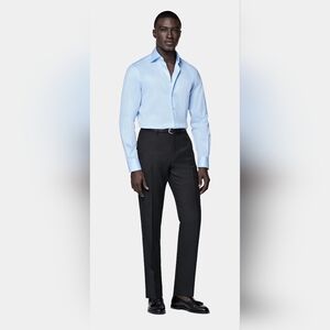 Suitsupply Men's Light Blue Widespread Collar Shirt Wrinkle-Blue 40 15 3/4